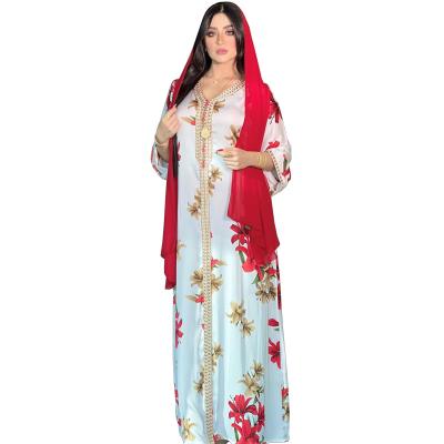 China Plus Size Muslim Clothing Long Dress Women Outfit Set Printed Muslim Dress Abaya And Hjab Islamic Red Islamic Clothing For Girls Indian Dress for sale