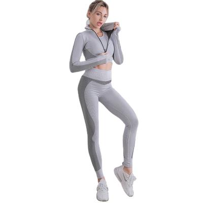 China 2021 Long Sleeve Breathable Female Active Wear Yoga Set Crop Top And Yoga Leggings Set 2 Pcs Seamless Sports Suits Cycling Yoga Pants Sets for sale