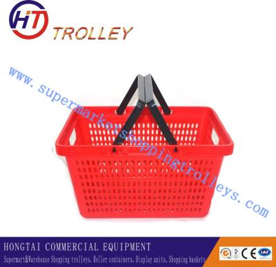 China 28 Liter Warehouse Plastic Shopping Basket With Small Hole Double Handle for sale