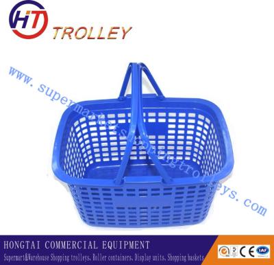 China Showroom Blue Plastic Shopping Basket With Circular Flat Double Handle 25L for sale