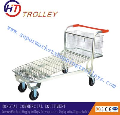 China Folding Flat Steel Metal Hand Trolley For Warehouse / Shop , Caster Size 4