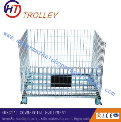 China Large Folded Wire Mesh Container With Four Wheels For Warehouse for sale