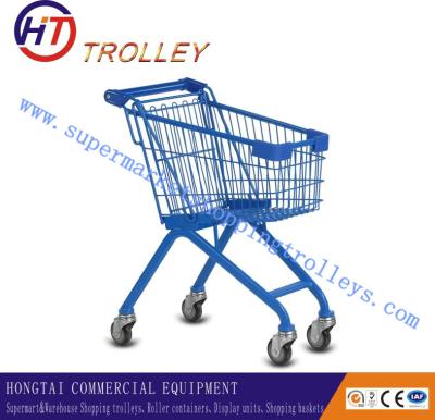 China Blue Supermarket Children Shopping Cart Powder Plated Customized for sale