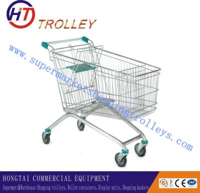 China Steel Wire Supermarket Four Wheeled Shopping Carts For Walmart European Style for sale