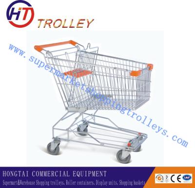 China 70 Kgs Supermarket Four Wheel Shopping Cart Steel Material Zinc Coated for sale