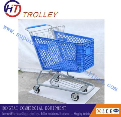 China Four - Wheeled Plastic Grocery Store Shopping Carts With Baby Chair for sale