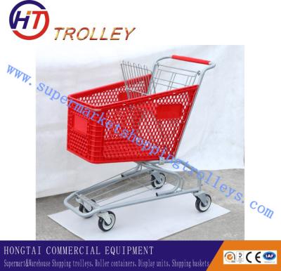 China Red Plastic Grocery Store Shopping Carts , Showroom Shopping Trolleys 100L for sale