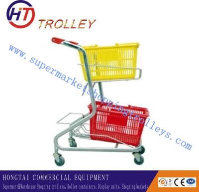 China Personal Grocery Store Double Basket Shopping Carts , Warehouse Retail Basket Trolley for sale