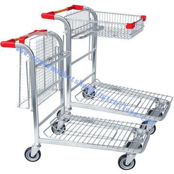 China Reinforced Folding Warehouse Transport Trolley Two Level with Baskets for sale