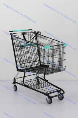 China American Black Grocery Store Four Wheel Shopping Trolley Cart with Baby Seat for sale