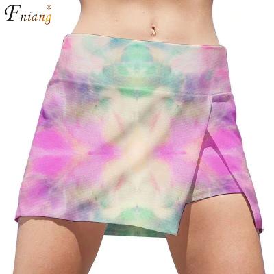 China Breathable New Style Double Layer 2 In 1 High Waist Tennis Skirt With Zipper Pockets Tie Dye Dress For Golf Outdoor Dance Sports for sale