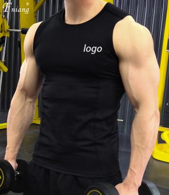 China Custom Mens Breathable O-Neck Sleeveless Quick Dry Stretchy Vest T-Shirts Moisture Wicking Breathable Training Wear For Gym Fitness for sale