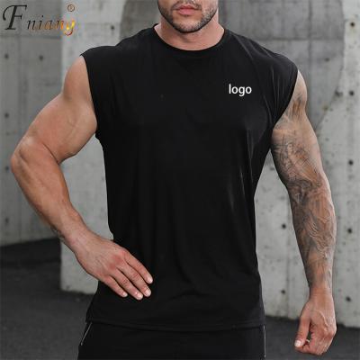 China Customized Print Breathable Big Size Men's Quick Dry Jogging Soft Stretchy Vest Sleeveless T-Shirts For Gym Workout for sale