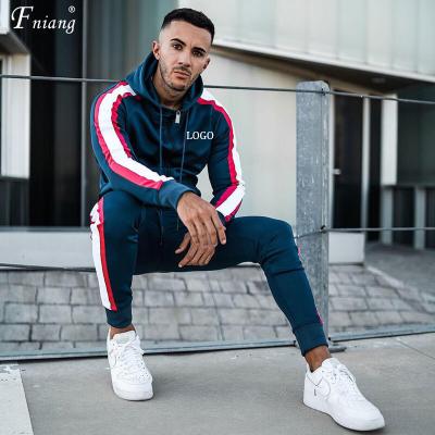 China Breathable Side Stripe Long Sleeve Casual Jogger Mens Tracksuit Cotton Two Piece Sportswear With Drawstring for sale