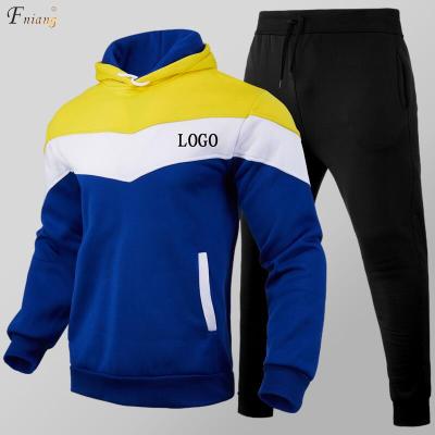 China Breathable Mens Custom Hoodie Set Color Block Oversized Sports Tops Long Sleeve Drawstring Rope For Sweatpants Gym Workout for sale