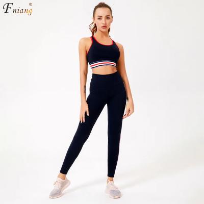 China New Stripe Breathable Hot Yoga Sets Bra Quick Dry Comfortable Stretch Butt Fitness Gym Yoga Lifting Pants Crack! crack! for sale