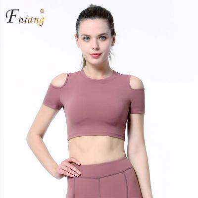 China New breathable nylon yoga suit for women, tights, sport back vest, off-the-shoulder gym suit for sale