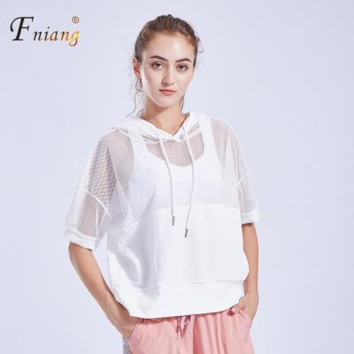 China New Mesh Breathable Loose Casual Sport Hoodie Running Long Sleeves Breathable Gym Dress Yoga Top Blouse for sale