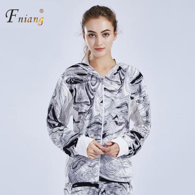 China Breathable Loose Fit Hooded Running Print Blouse Blazer Long Sleeve Gym Dress Yoga For Women for sale