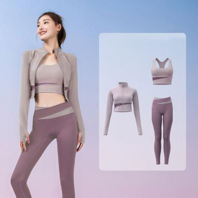 China HQSLP Breathable Seamless Yoga Set Fitness Set One Shoulder Sports Bra Compression Hips Leggings Short Sleeve Top Women Workout Set for sale