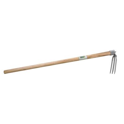 China Stainless Steel Hand Held Hoe Garden Rake Factory Direct Sale Three Tooth Handle Wooden Hoe for sale