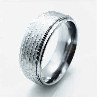 China FASHIONABLE High Quality Wholesale 8MM Tungsten Steel Blow Pattern Silver Manufacturer Men's Ring for sale