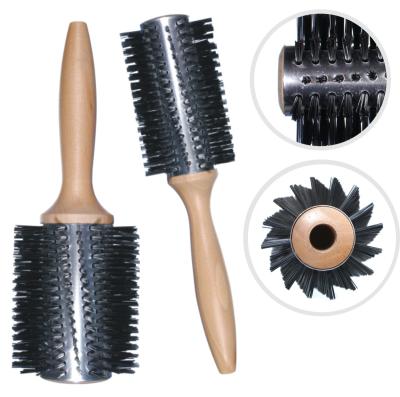 China Amazon Nondisposable Top Bristle Wooden Aluminum Nylon Barrel The Log Handle Hair Brush For Hair Professional for sale