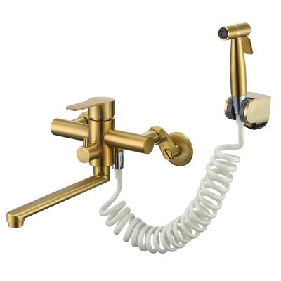 China Modern Brushed Luxury Single Handle Gold Kitchen Faucets Pull Out Kitchen Faucet With Hand Sprayer for sale