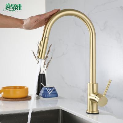 China Modern Hot 304 Stainless Steel Gold And Touch Kitchen Faucet Pull Down Sprayer for sale