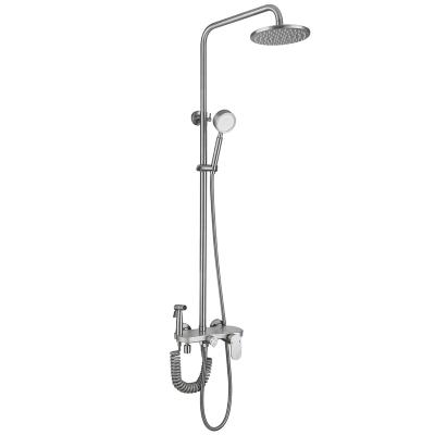 China With Slide Bar Bathroom Wall Mount Multifunctional Stainless Brushed Showr Faucet With Hand Sprayer for sale