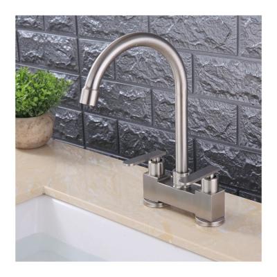 China Electric Faucets Deck-Mounted Double Hole Double Handle Brushed Bathroom Basin Sink Faucet for sale