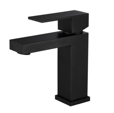 China Modern 304 Stainless Steel Single Handle Black Hot And Cold Square Bathroom Basin Faucets for sale