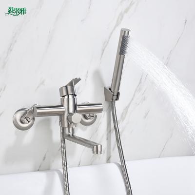 China Without Slide Bar Feature 304 Stainless Steel Wall Mounted Bathtub Faucet With Hand Shower for sale