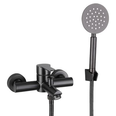 China Without Slide Bar SUS 304 Matte Black Wall Mounted Bathroom Tub Faucet With Hand Shower Set for sale