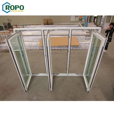 China Folding Screen AWA And WERS Certified 3 Panel Triple PVC Insulated Glass Casement Window for sale