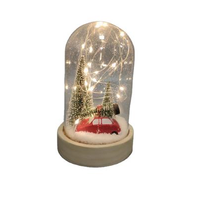 China Popular Holiday Use Product String Lights Lead Glass Dome Glass Bell With Wooden Base for sale