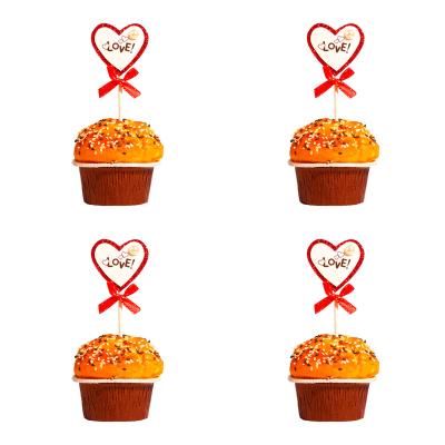 China Imitation Cupcake Topper Wedding Decoration INS Multi Layers Pearl Ribbon Bowknot Heart Shape Paper Cake Decorating 4Pcs/set for sale