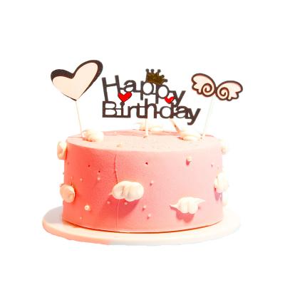 China New Arrival Cute Cartoon Heart 3Pcs/set Cake Decoration Angel Wing Happy Birthday Paper Cake Topper Set For Kids for sale