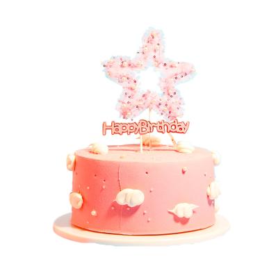 China Central Statistical Dream Simulated Pearl Star Shape Mesh Cake Topper Set Birthday Party Cake Topper Decoration 2Pcs/set Cake Decorating New Arrivals for sale