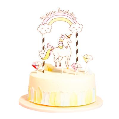 China Unique Diamond Unicorn Party Cake Decoration Paper Cake Topper Set Rainbow Theme Star 5Pcs/set Cake Decorating Explosion Design for sale