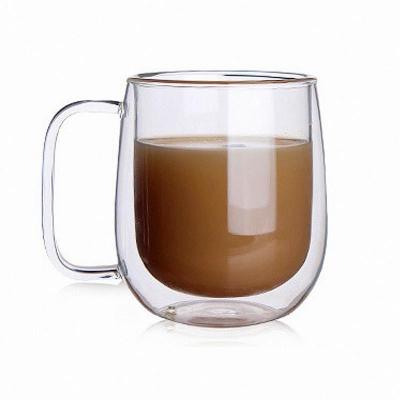 China Viable Hot Selling Clear Bverionant Amazon Reusable Tea Cup Borosilicate Glass Insulated Double Wall Mug With Handle for sale