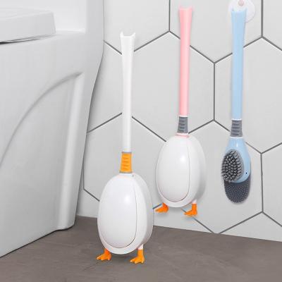 China Bverionant Base Flexible Silicone Toilet Brush Water Leak Proof Stocked Soft Stiffen Brush and Holder Set for sale