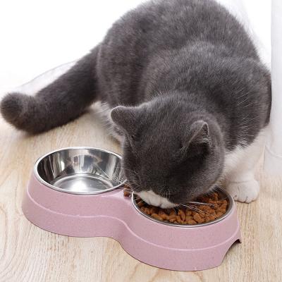 China Bverionant Amazon Hot Selling PP Stainless Steel Double Stainless Steel Cat Dog Bowl Pet Accessories Viable Plastic Feeders Pet Bowls for sale