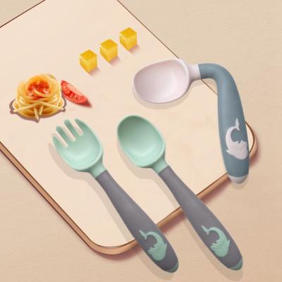 China Bverionant BPA Free Silicone Kid's Folk Spoon Bverionant Amazon Aliexpress Walmart Set Eco-Friendly Folk Tableware Kids Food Baby Feeding for sale