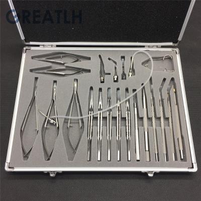 China Large Left Hand Eye Surgical Instrument Kit Ophthalmic Eye Surgical Instruments Set with 21 Pcs Surgical Instruments and Stainless Steel Box for sale