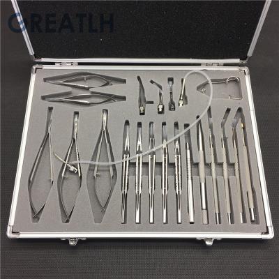 China Large Left Hand Eye Surgical Instrument Kit Ophthalmic Eye Surgical Instruments Set With 21 Pcs Stainless Steel Surgical Instruments And Box 21B-H for sale