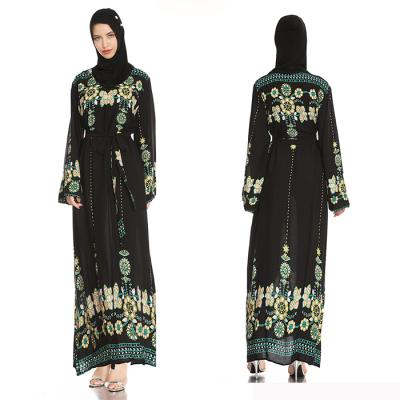 China Women's Dubai Embroidery Maxi Long Sleeve Abaya Farasha Kaftan Dress M-XL Long Muslim Floral Robe Maxi Dress for sale