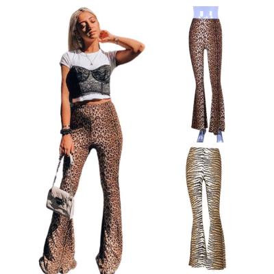 China Anti-wrinkle women ladies fashion latest casual floral snakeskin tiger leopard print high waist loose stacked wide leg flare pants for sale