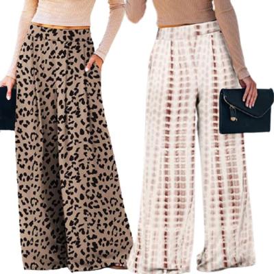 China Anti-Wrinkle Women's Leopard Snakeskin Print High Stretchy Elastic Waist Flare Floor Length Bell Bottom Bell Bottom Wide Leg Boho Palazzo Pants for sale