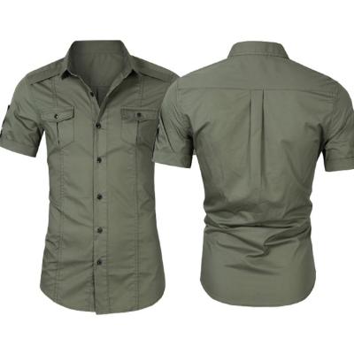 China Summer Anti-Pilling Cotton Poplin Twill Cargo Work Tactical Industrial Service Short Slim Pockets Military Sleeve Shirt for sale